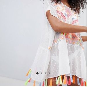 River Island Embroidered Tassel Beach Smock Dress